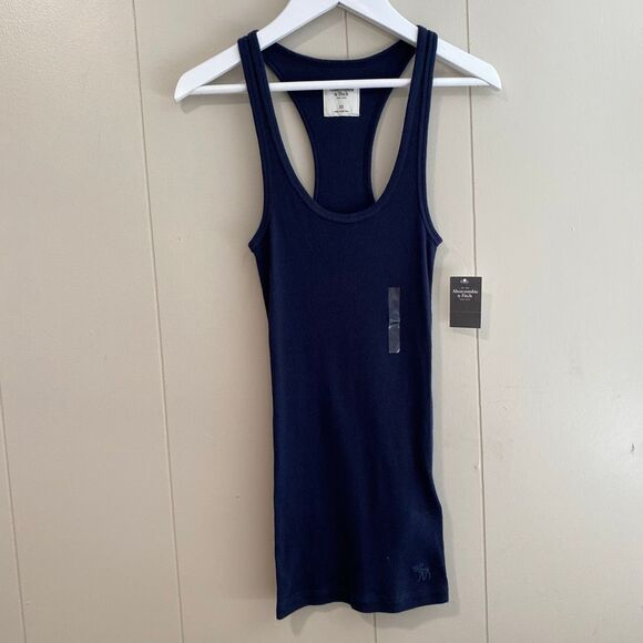 Abercrombie & Fitch Navy Ribbed Racerback Tank | Classic Stretch Cami XS NWT - Picture 1 of 5